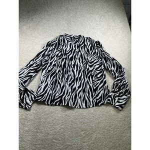 Hazel Hatze Blouse Womens XL Black White Zebra Print Long Sleeve Button Cuff Top